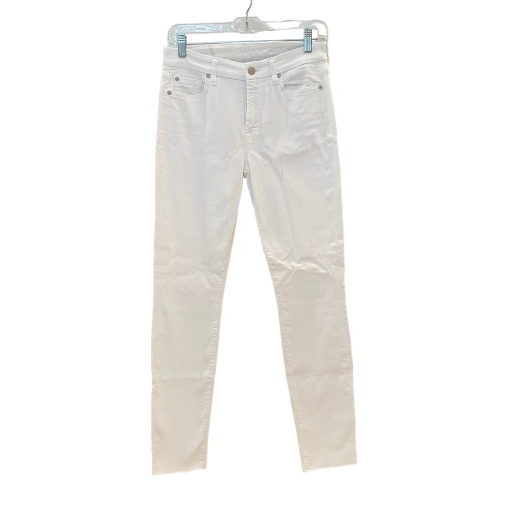 7 For All Mankind Skinny White Jeans, Raw Hem, Size 27